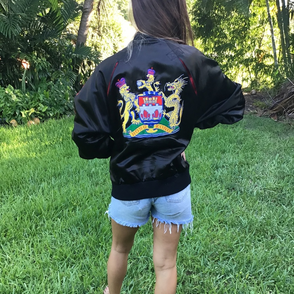 Vintage Satin Bomber Jacket With Embroidery - Gem